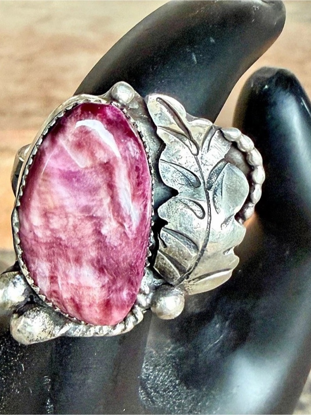 Pink Stone Leaf Ring Size 5.5